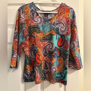 Peck & Peck . Paisley Blouse with rich colors and  3/4 sleeve M size